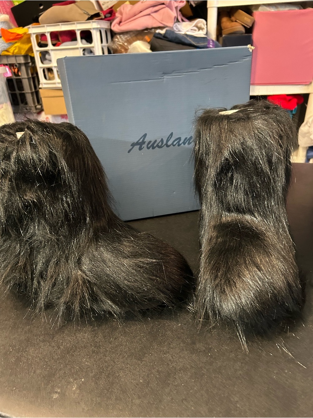 SLANE Black Faux Fur Ankle Booties
